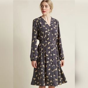 Modcloth Work Button-Up Shirt Dress in Butterflies (Jessy B) Large